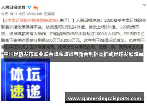 中国足协发布职业联赛降薪政策与新赛制指南推动足球发展改革
